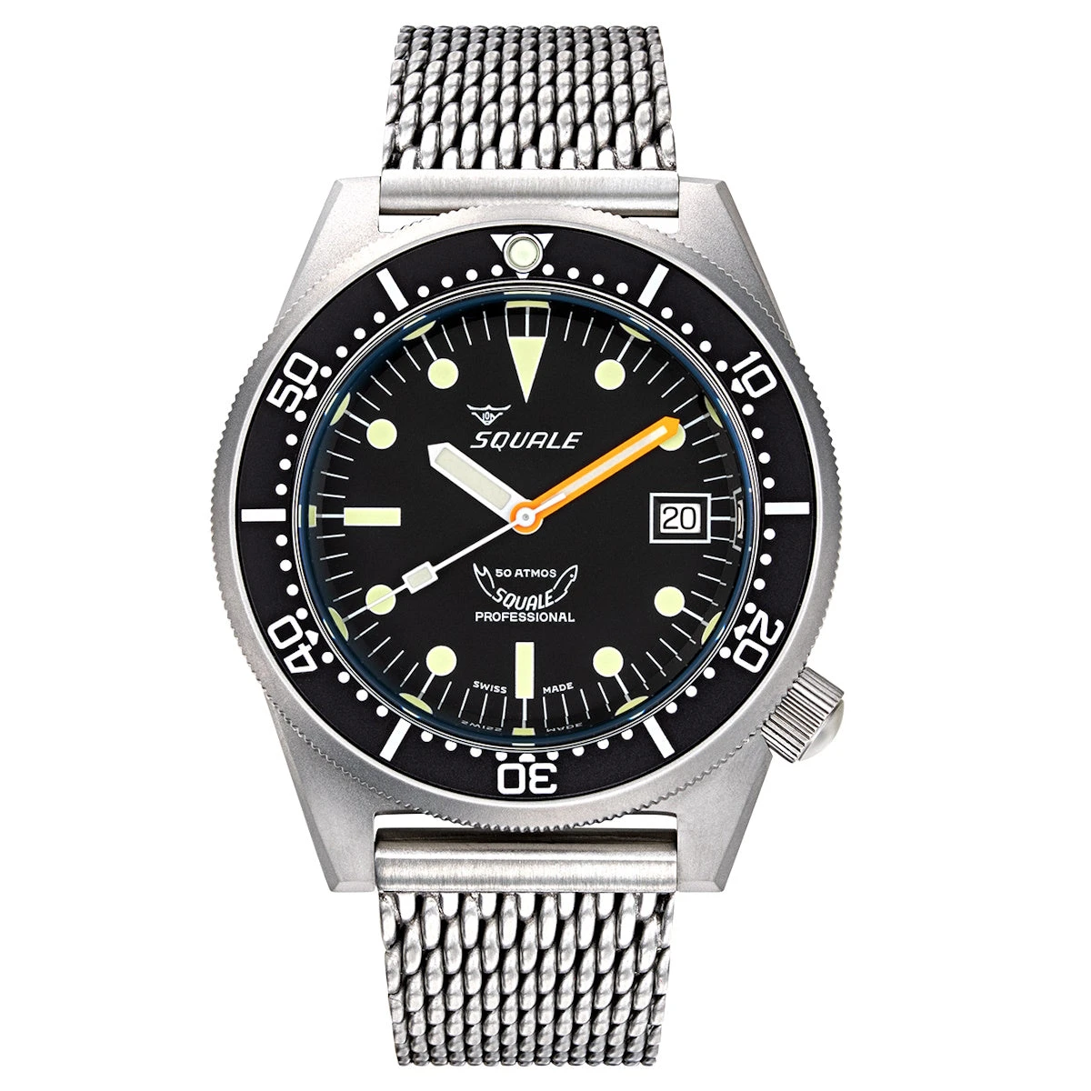 Squale 1521 Swiss Made Diver's Watch Black With Blasted Case - Mesh Bracelet - Image 7