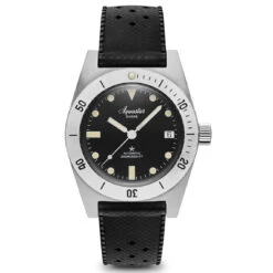 Aquastar Model 60 Black Dial On Tropic Strap