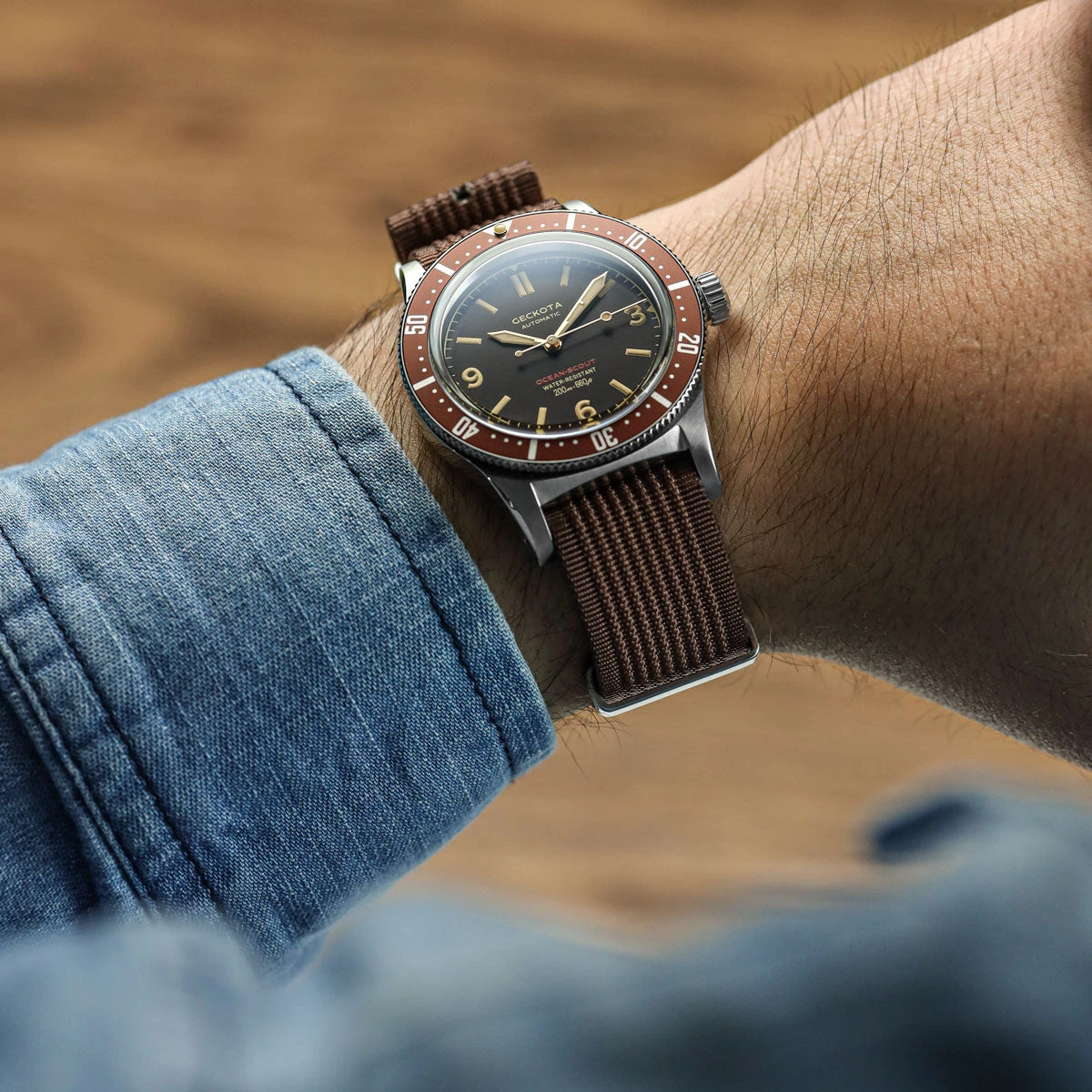 Ocean-Scout Nylon Watch Strap - Brown - Silver Buckle - Image 7