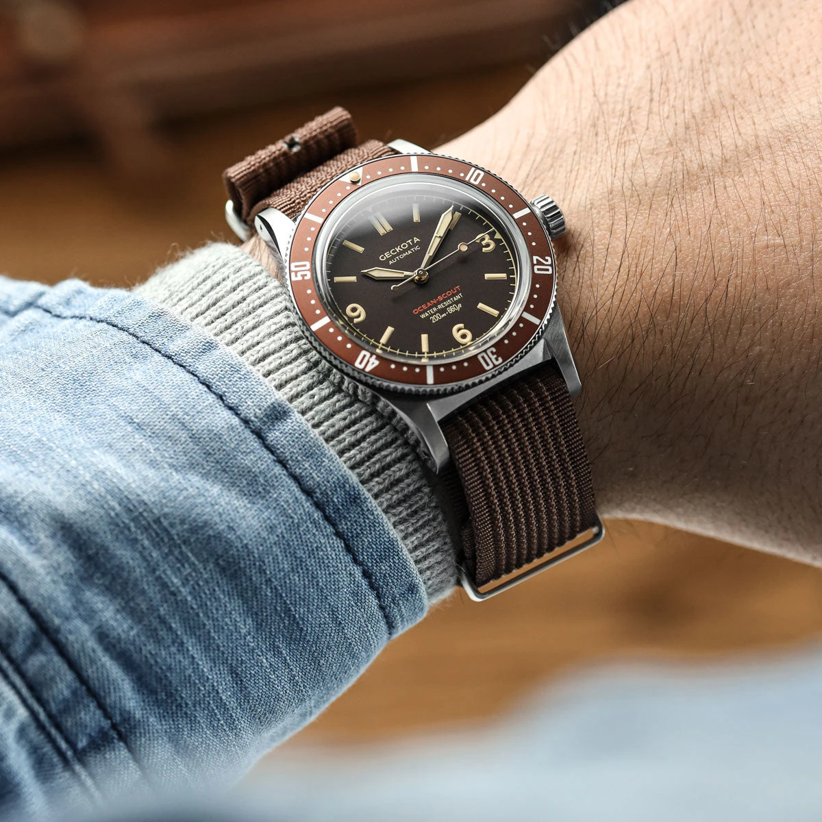 Ocean-Scout Nylon Watch Strap - Brown - Silver Buckle - Image 2