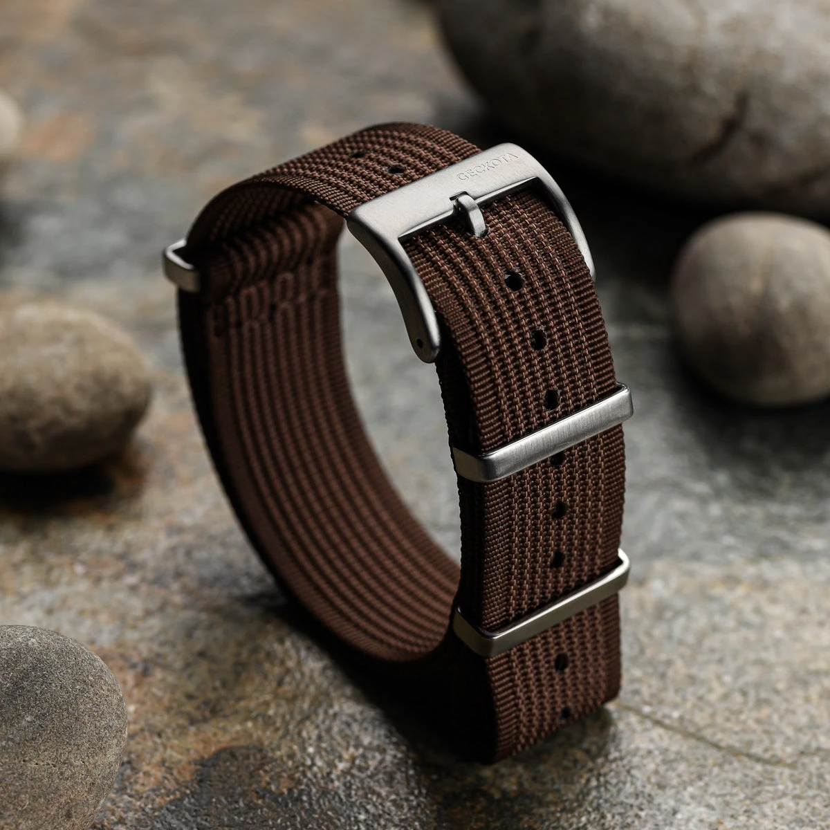 Ocean-Scout Nylon Watch Strap - Brown - Silver Buckle - Image 3