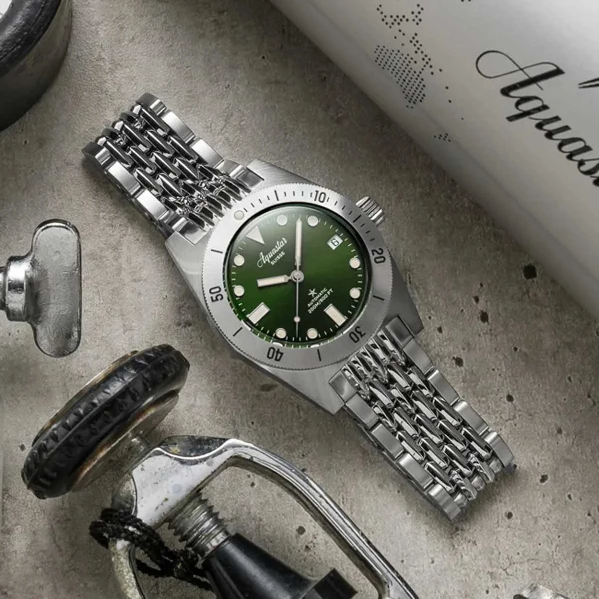 PRE-ORDER - Aquastar Model 60 Green Dial BoR Bracelet - Image 2
