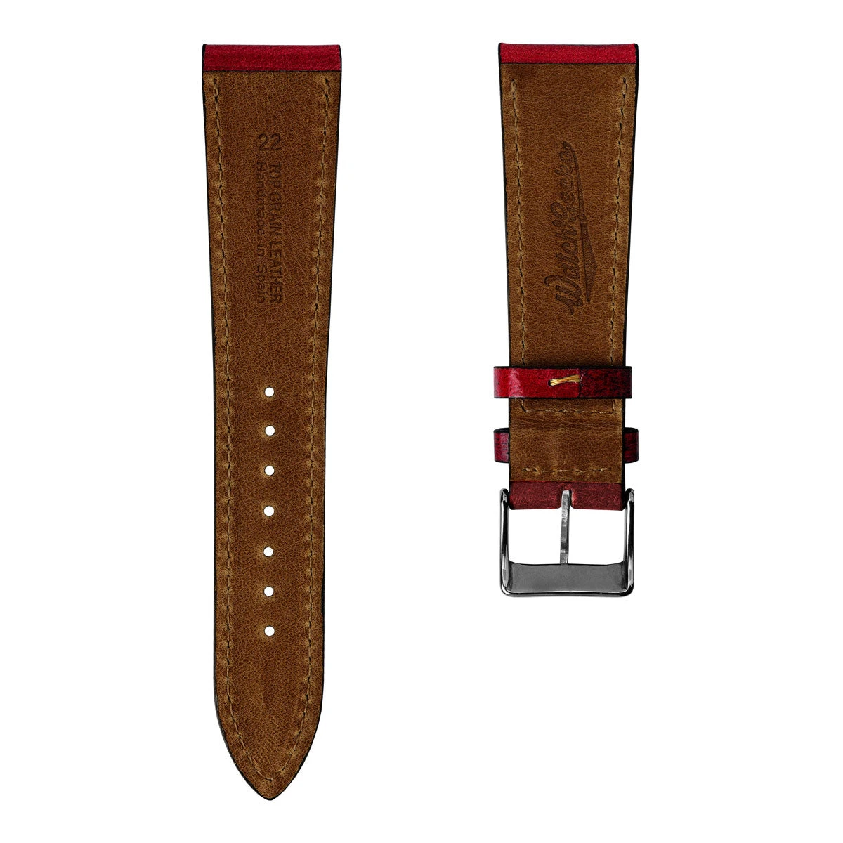 Radstock Vintage Genuine Leather Watch Strap - Bright Red - Image 3