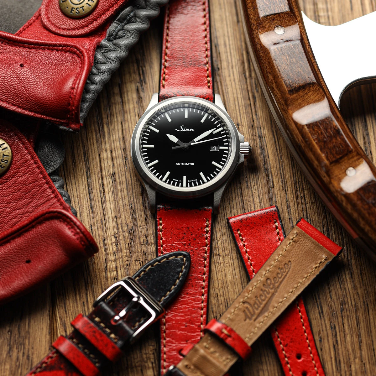 Radstock Vintage Genuine Leather Watch Strap - Bright Red - Image 2