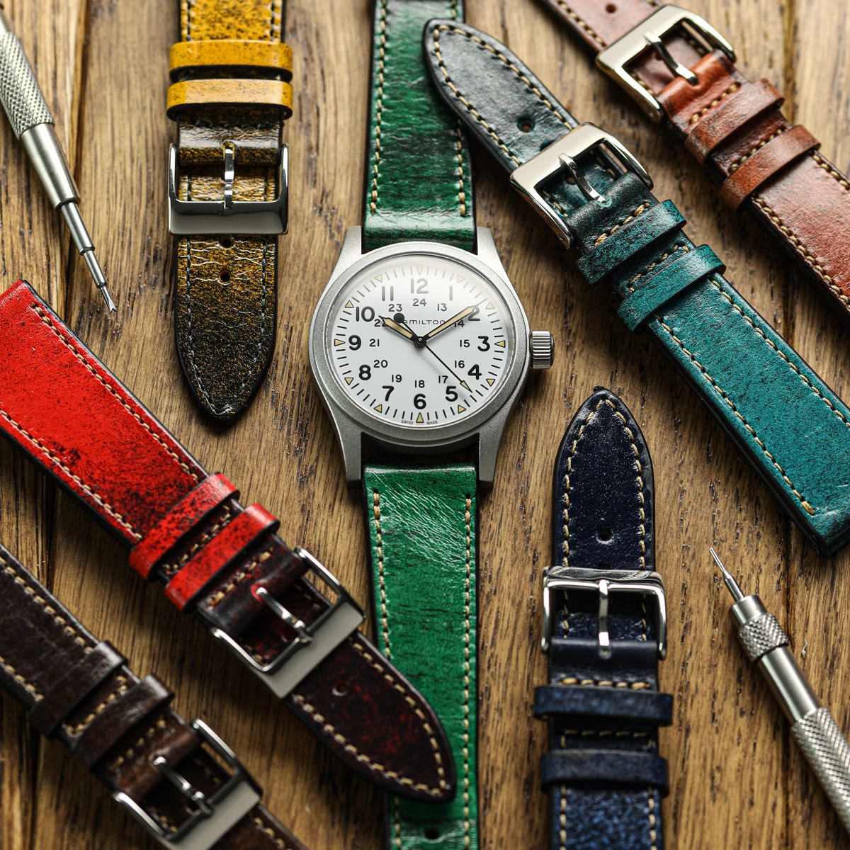 Radstock Vintage Genuine Leather Watch Strap - Vintage Green - Image 3