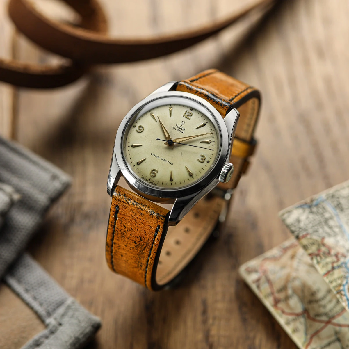 Radstock Vintage Genuine Leather Watch Strap - Vintage Gold - Image 2