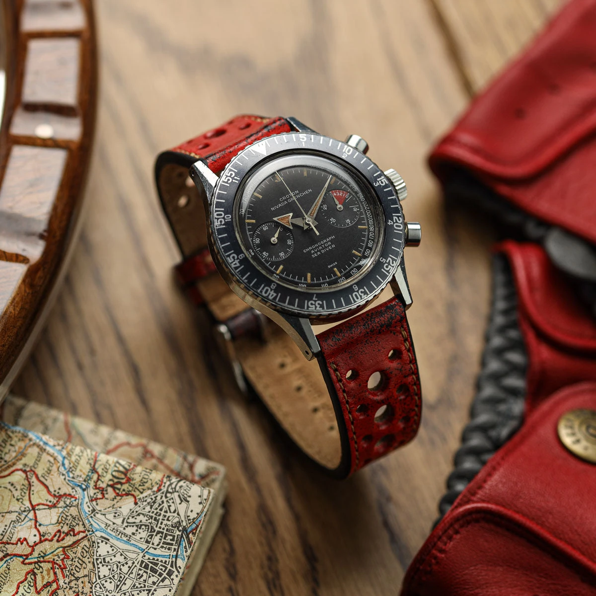 Radstock Racing Style Genuine Leather Watch Strap - Bright Red - Image 4