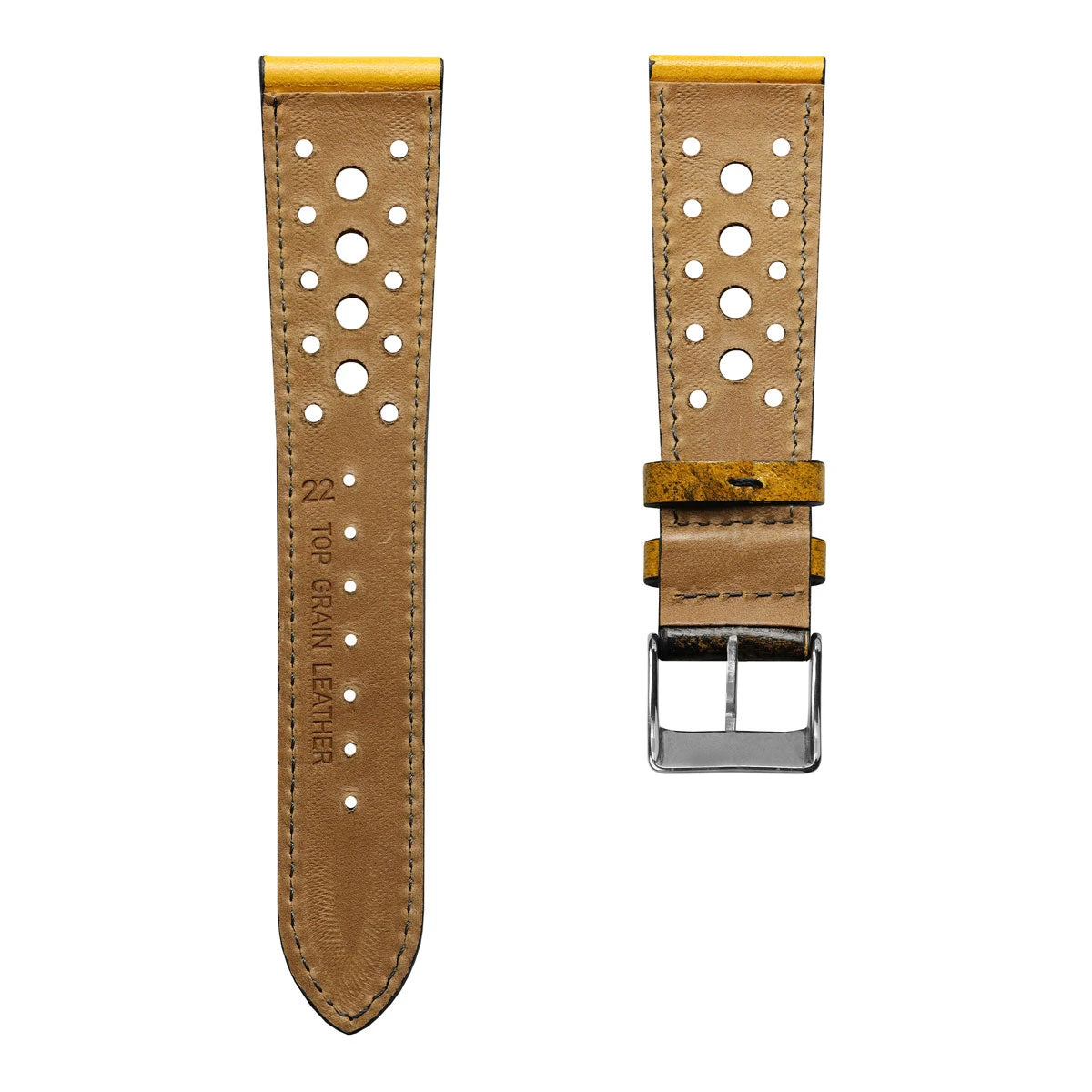 Radstock Racing Style Genuine Leather Watch Strap - Vintage Gold - Image 3