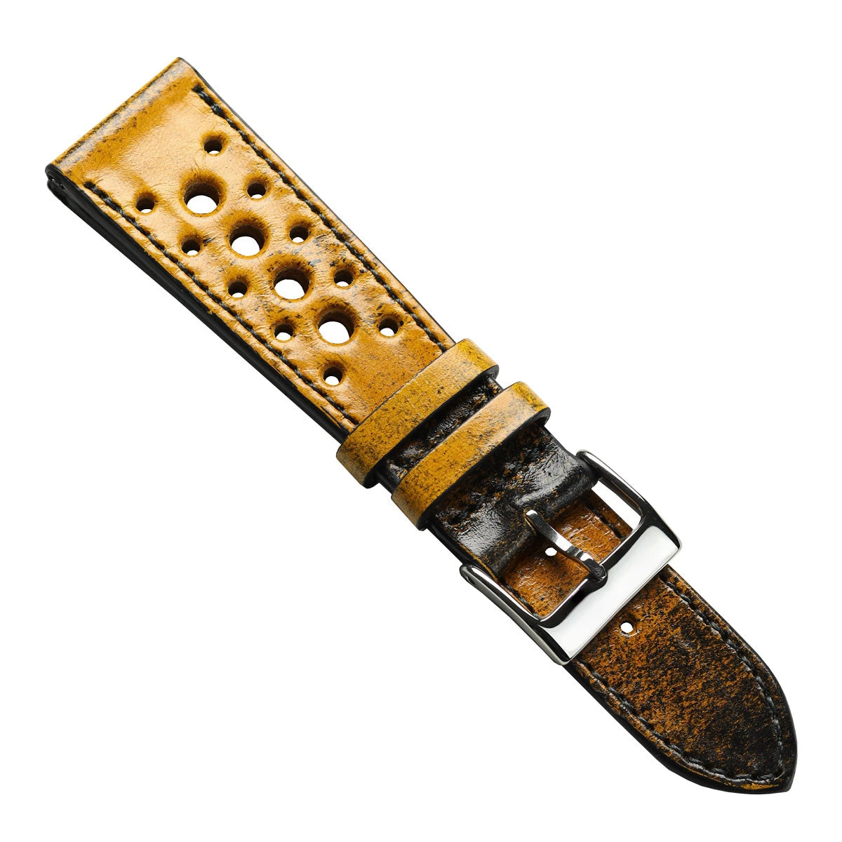 Radstock Racing Style Genuine Leather Watch Strap - Vintage Gold - Image 4
