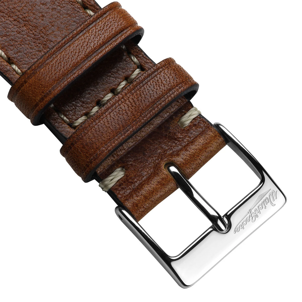 Flat Highley Genuine Leather Watch Strap - Reddish Brown - Image 5
