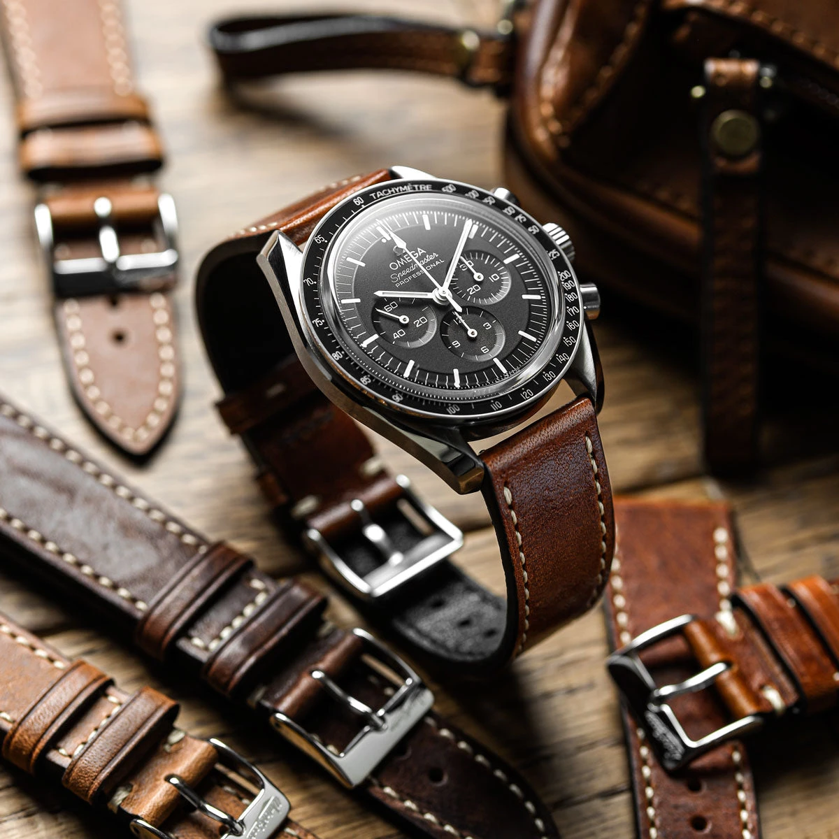 Flat Highley Genuine Leather Watch Strap - Reddish Brown - Image 2