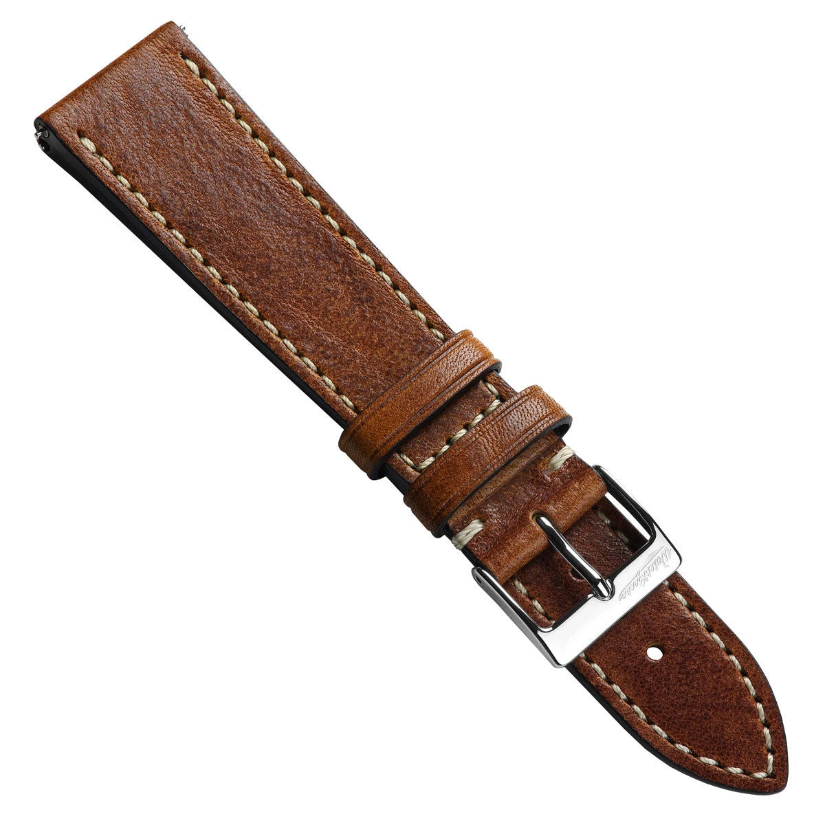 Flat Highley Genuine Leather Watch Strap - Reddish Brown - Image 4