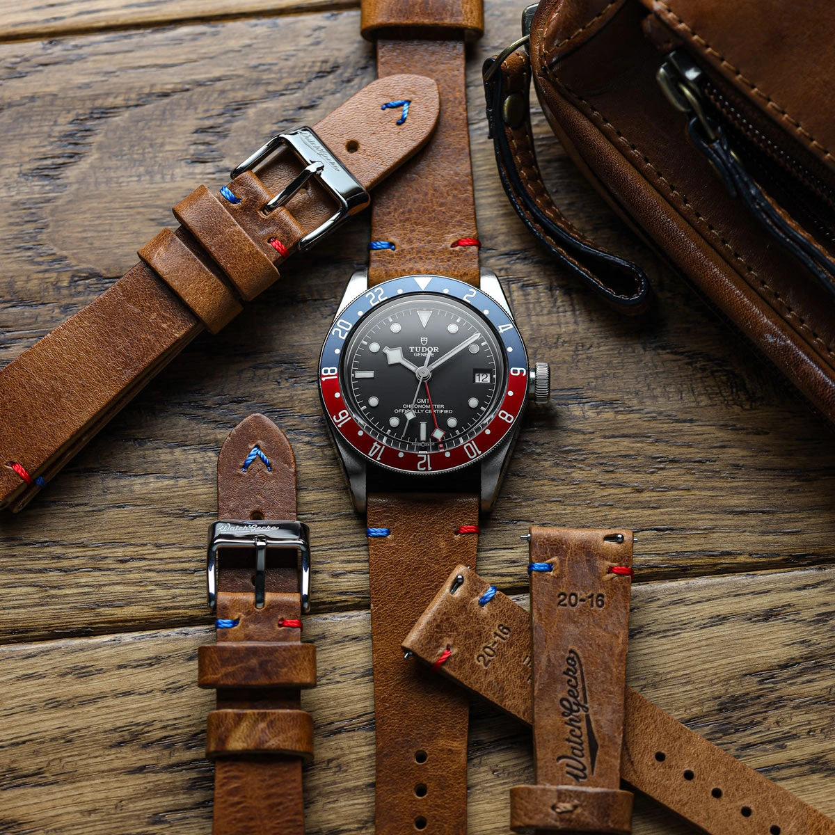 Simple Handmade Italian Leather Watch Strap - Light Brown Pepsi Stitch - Image 4
