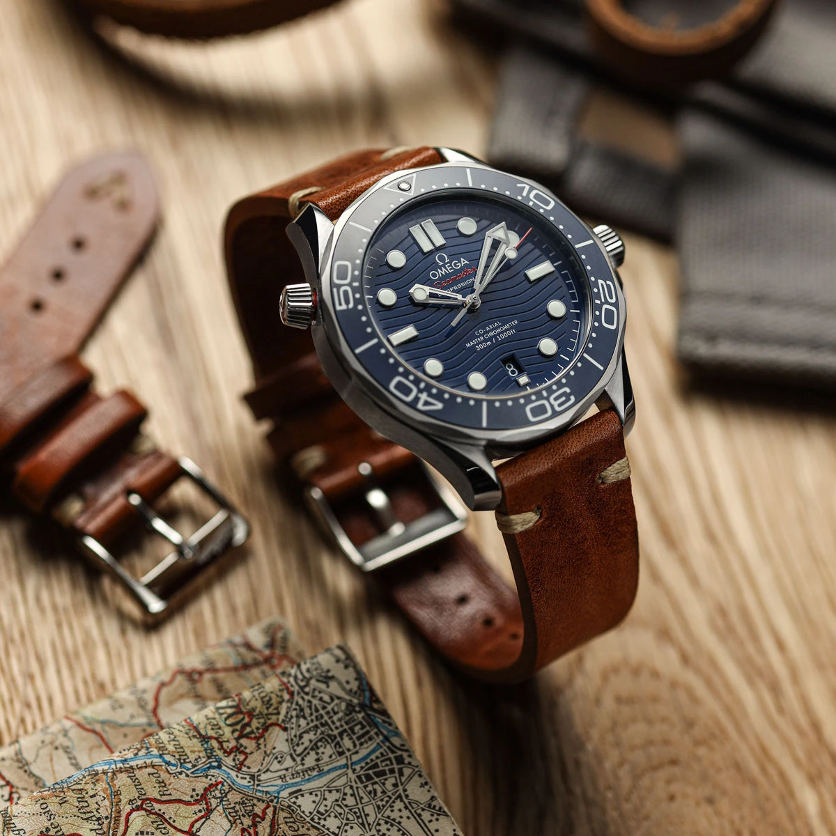 Classic Simple Handmade Italian Leather Watch Strap - Reddish Brown - Image 2