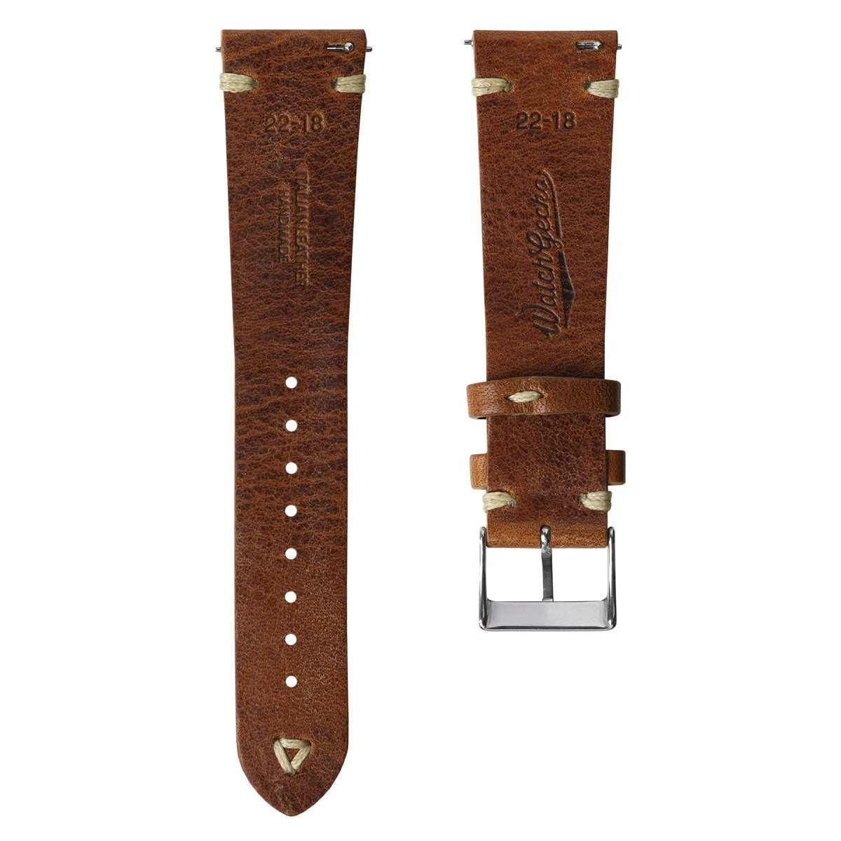 Classic Simple Handmade Italian Leather Watch Strap - Reddish Brown - Image 9