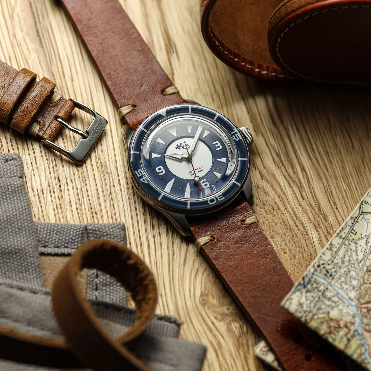 Classic Simple Handmade Italian Leather Watch Strap - Reddish Brown - Image 3