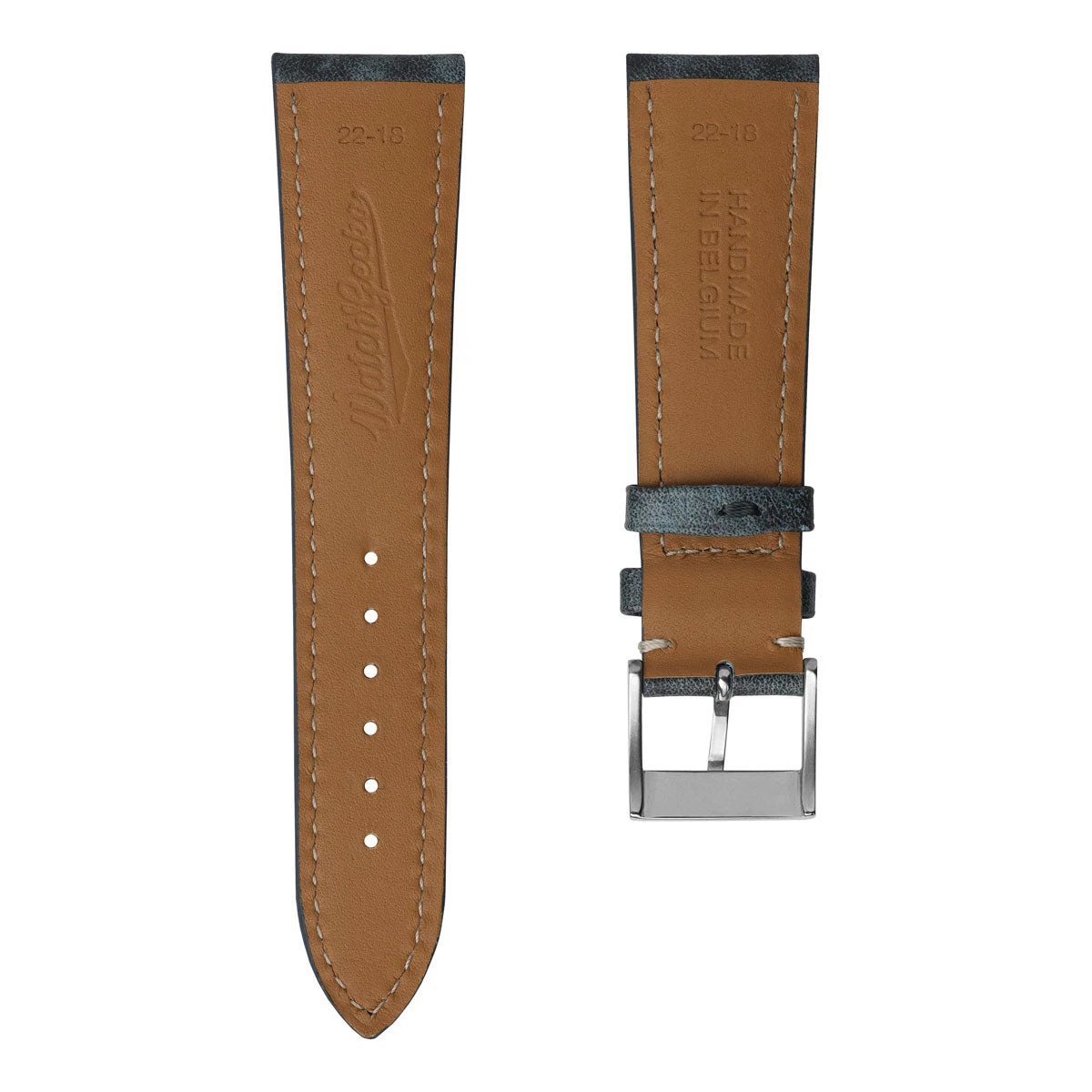 Laverton Padded Patina Calf Leather Watch Strap - Blue Jeans - Image 6