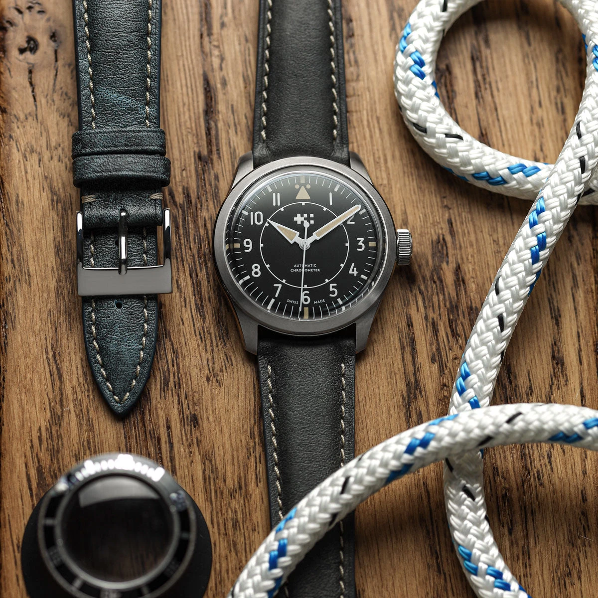 Laverton Padded Patina Calf Leather Watch Strap - Platinum - Image 3