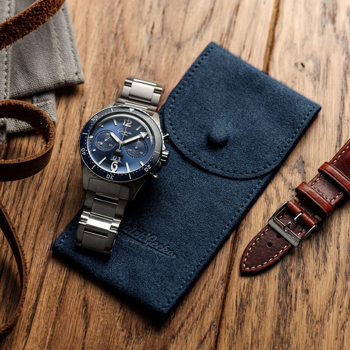 WatchGecko Faux Suede Pouch - Blue - Image 3