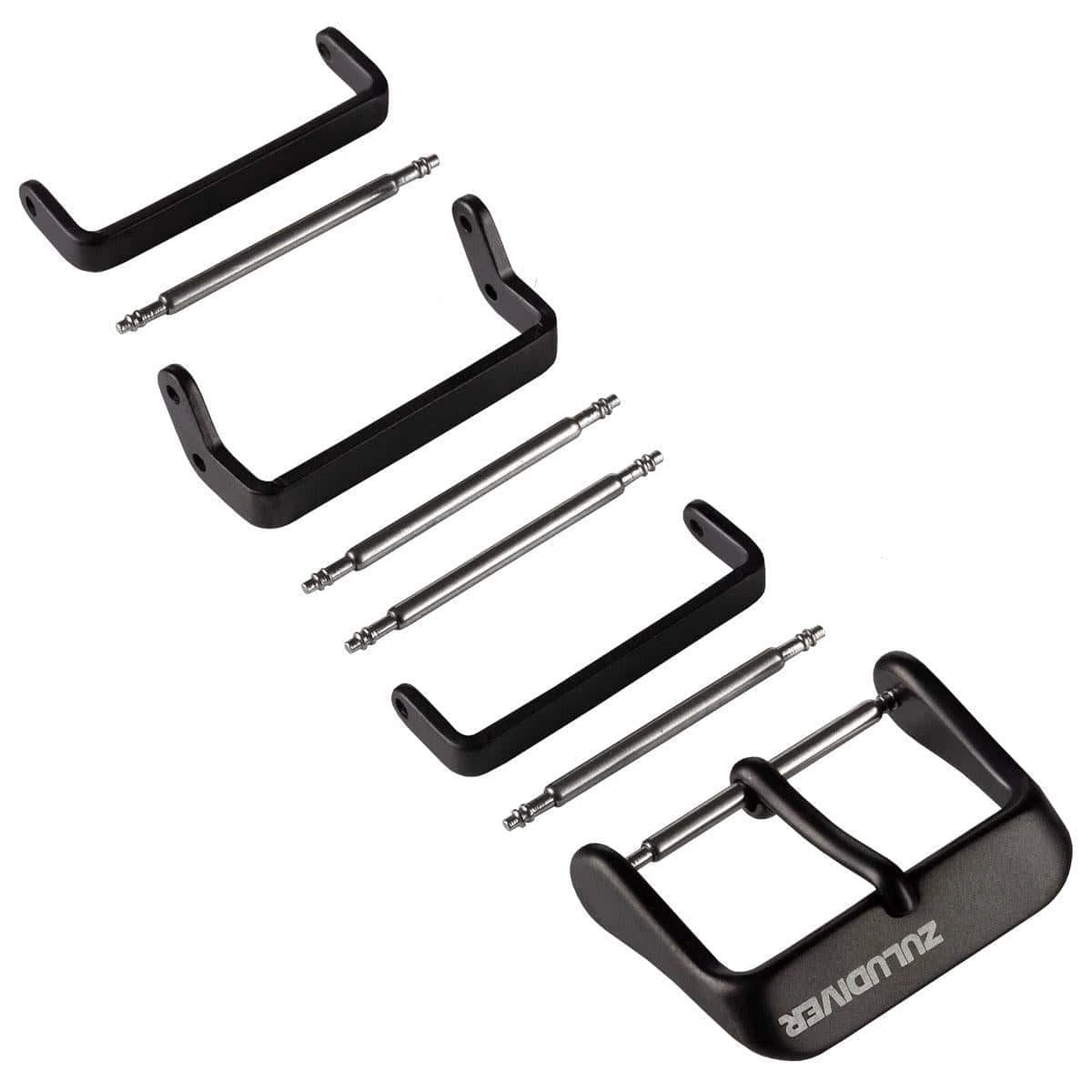 Replacement Buckle Set For ZULUDIVER Seaton FKM Rubber Watch Strap - IP Black