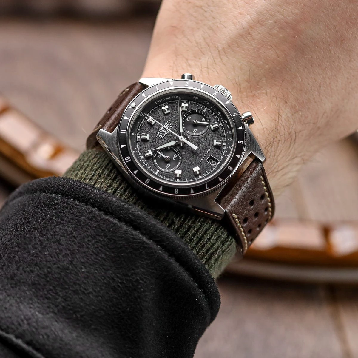 Beaufort Racing Badalassi Carlo Minerva Box Leather Perforated Watch Strap - Black - Image 12