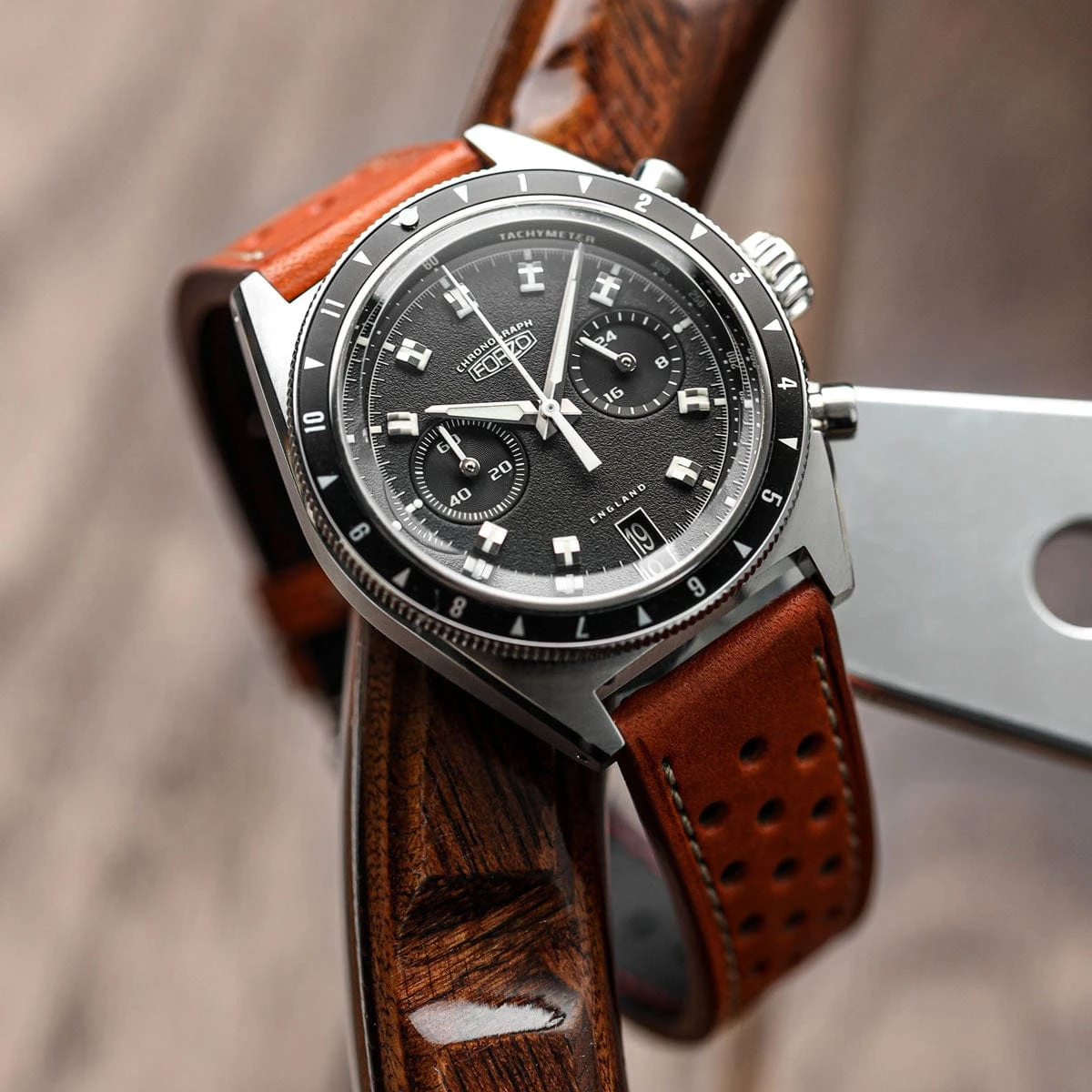 Beaufort Racing Badalassi Carlo Minerva Box Leather Perforated Watch Strap - Dark Brown - Image 4