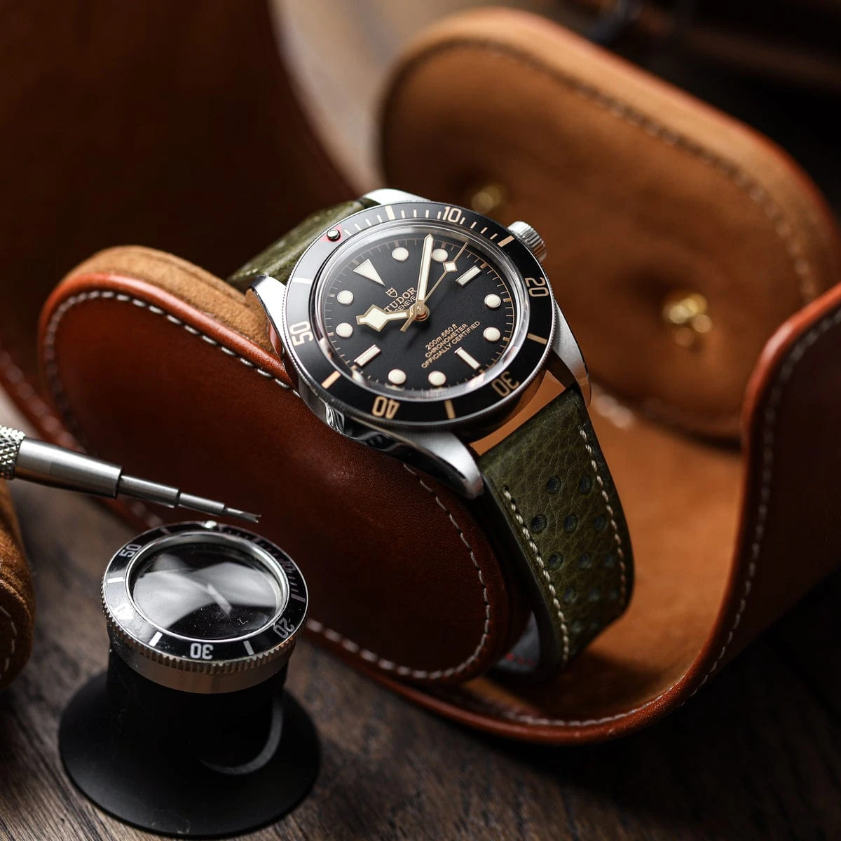 Beaufort Racing Badalassi Carlo Minerva Box Leather Perforated Watch Strap - Dark Brown - Image 12