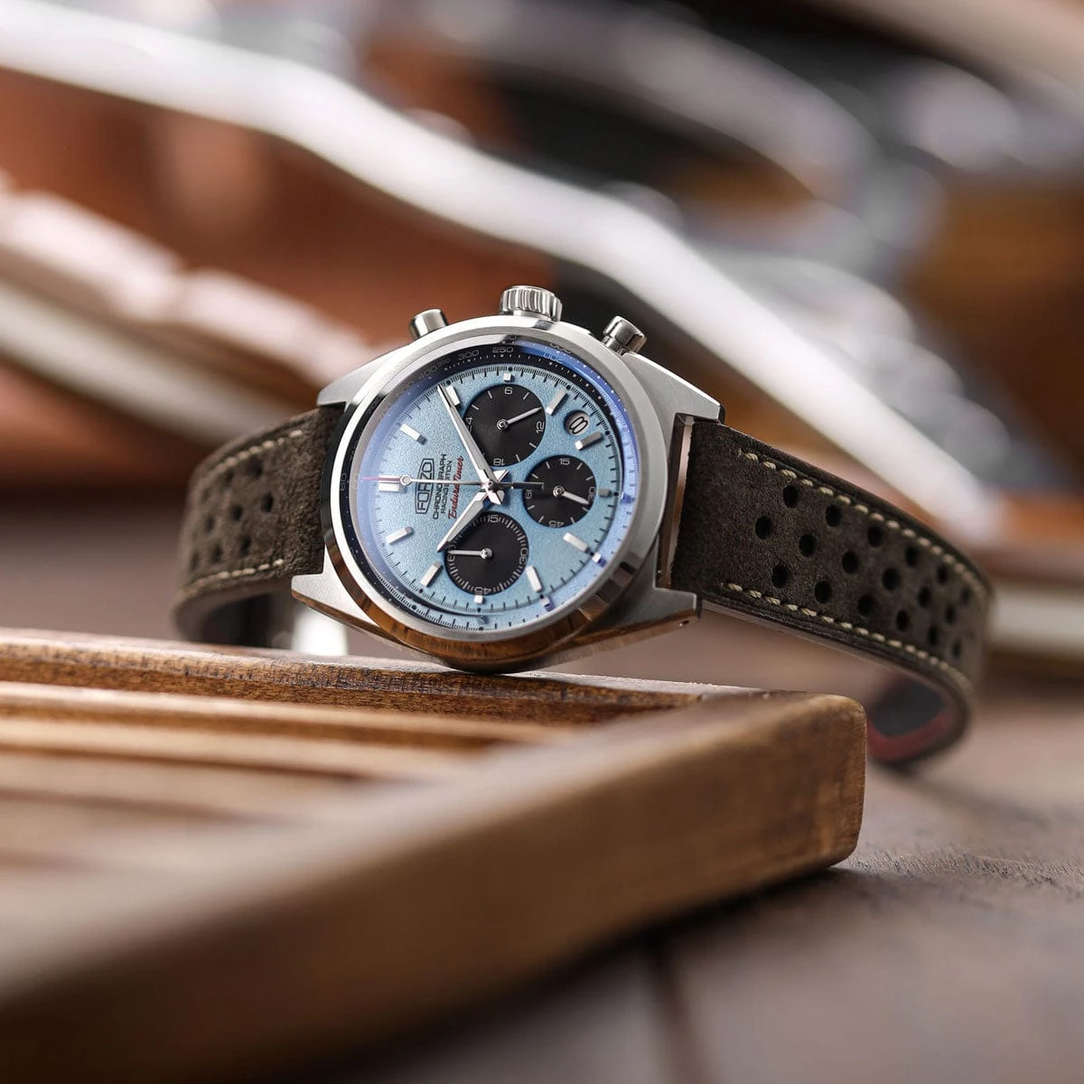 Beaufort Racing Conceria Opera Suede Perforated Watch Strap - Dark Brown - Image 4