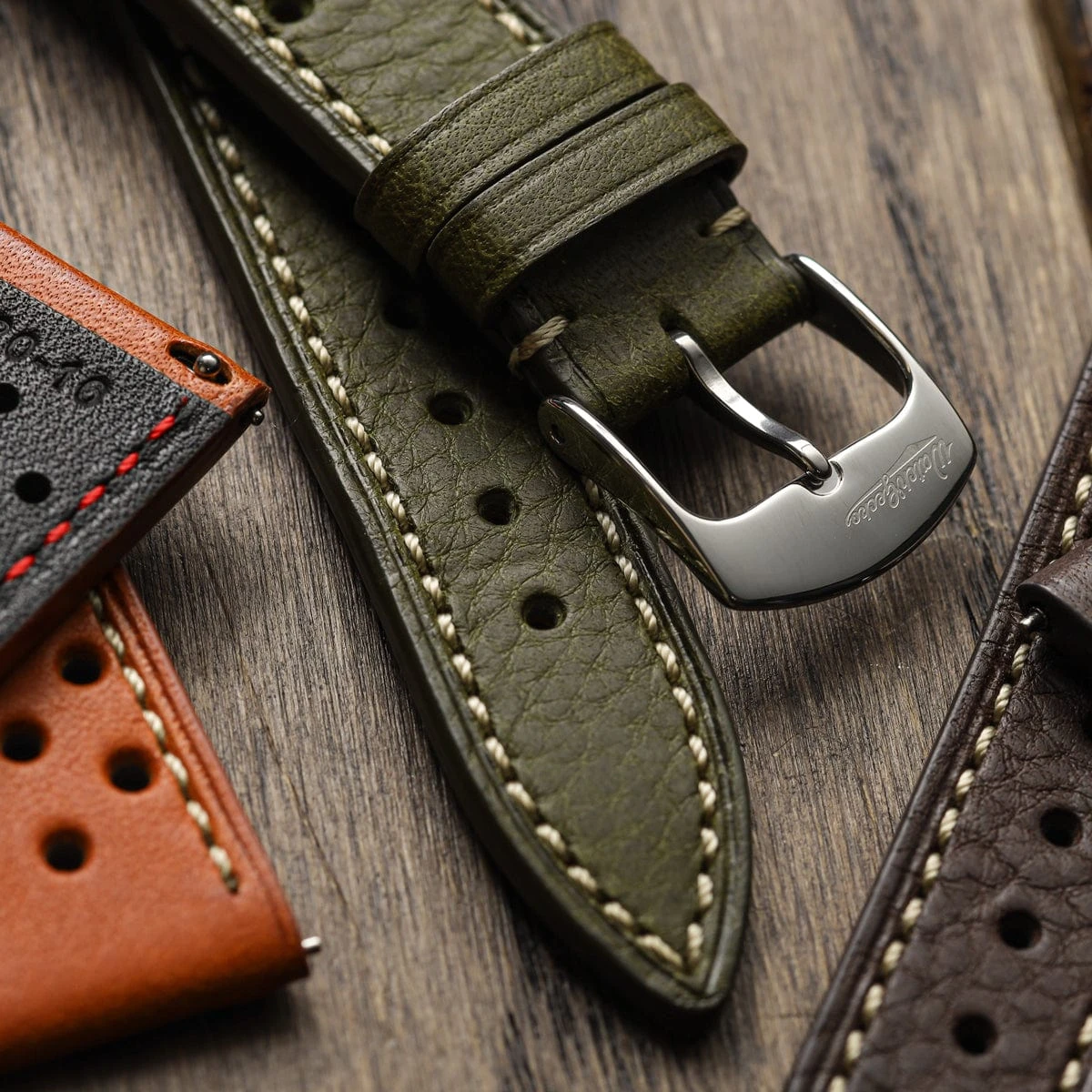 Beaufort Racing Conceria Opera Suede Perforated Watch Strap - Taupe - Image 13