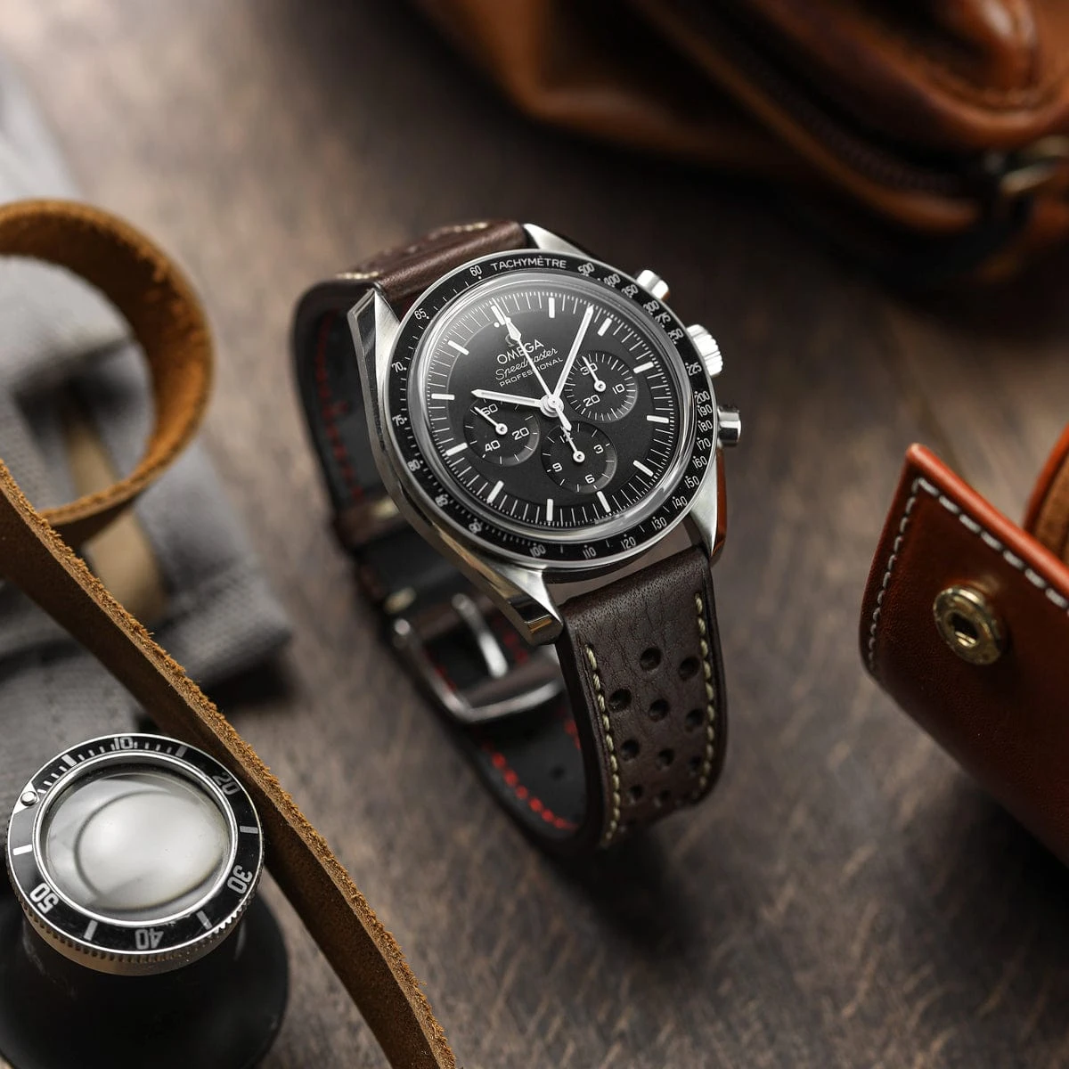 Beaufort Racing Conceria Opera Suede Perforated Watch Strap - Taupe - Image 11