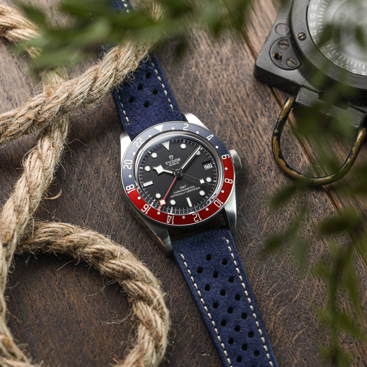 Beaufort Racing Badalassi Carlo Minerva Box Leather Perforated Watch Strap - Black - Image 3