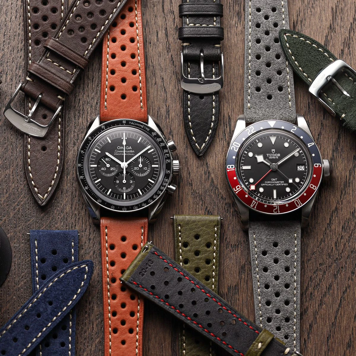 Beaufort Racing Conceria Opera Suede Perforated Watch Strap - Dark Brown - Image 2