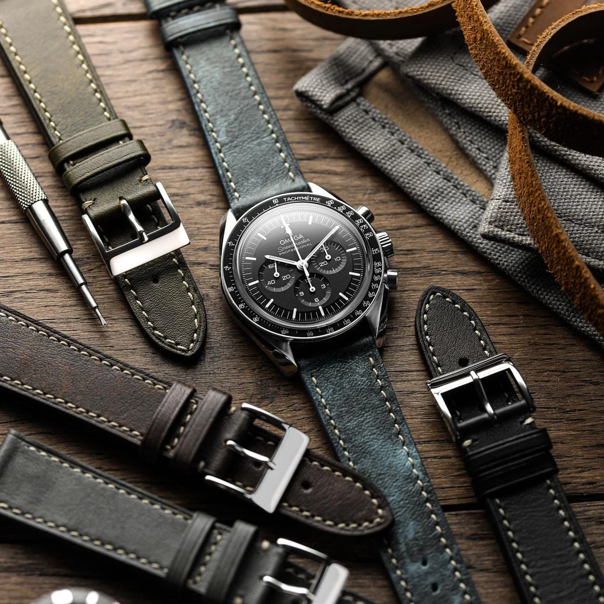 Rochefort Flat Patina Calf Leather Watch Strap - Blue Jeans - Image 3