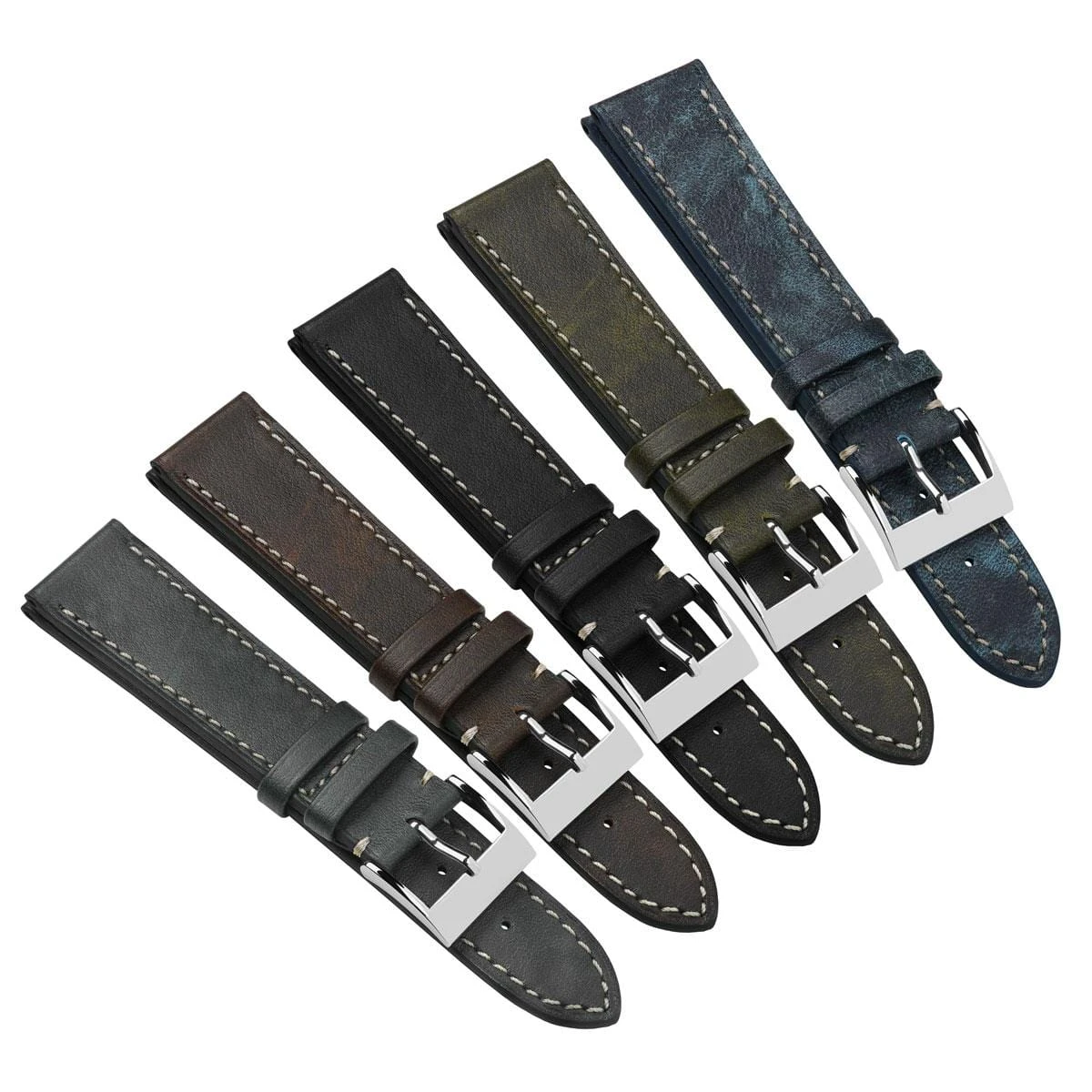 Rochefort Flat Patina Calf Leather Watch Strap - Blue Jeans - Image 18