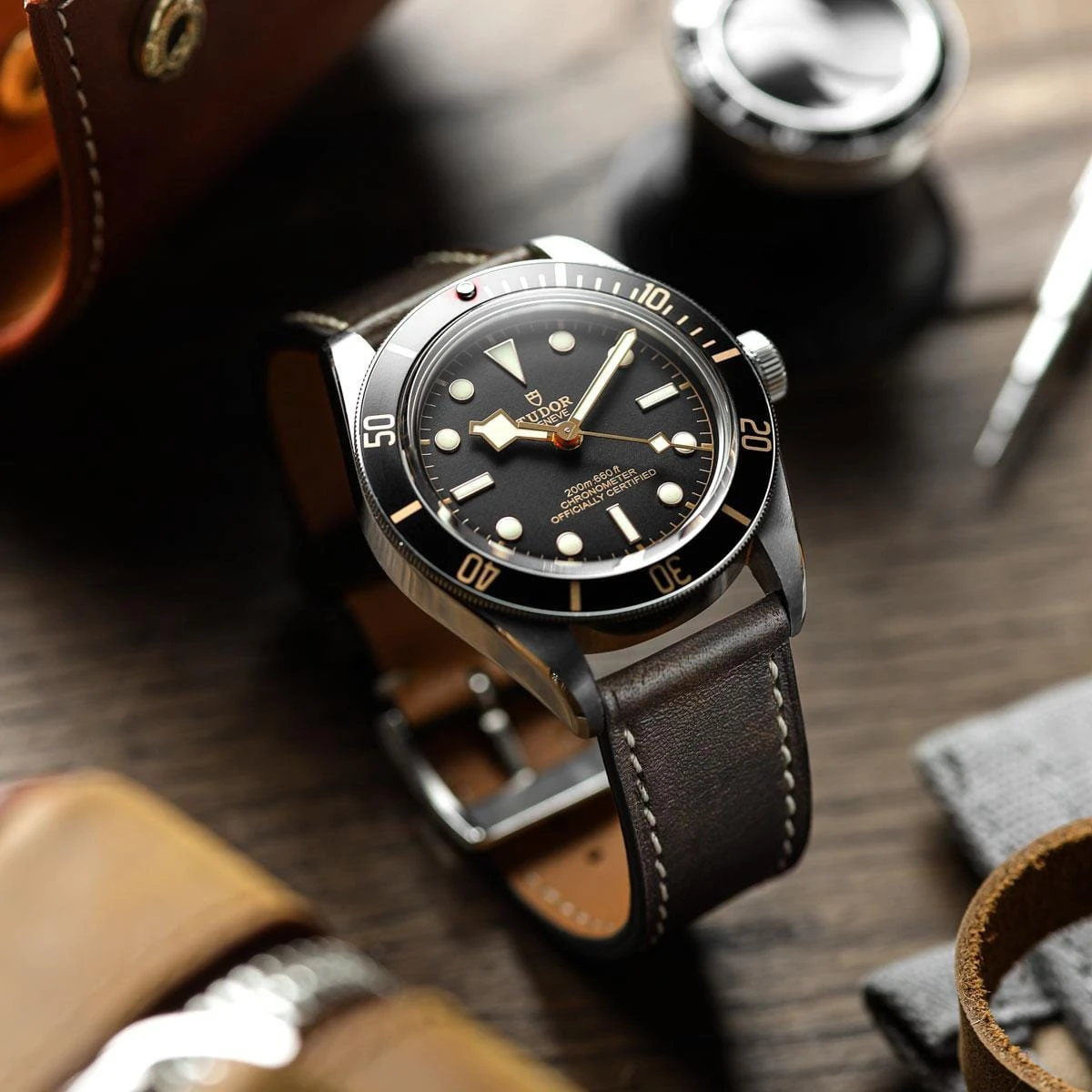 Rochefort Flat Patina Calf Leather Watch Strap - Chocolate Brown - Image 2