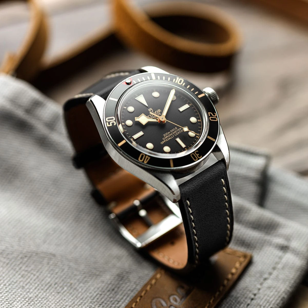 Leuven Cavallo Flat Handmade Horse Leather Watch Strap - Black - Image 2