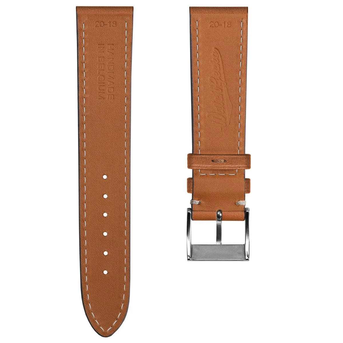 Leuven Cavallo Flat Handmade Horse Leather Watch Strap - Cognac - Image 17