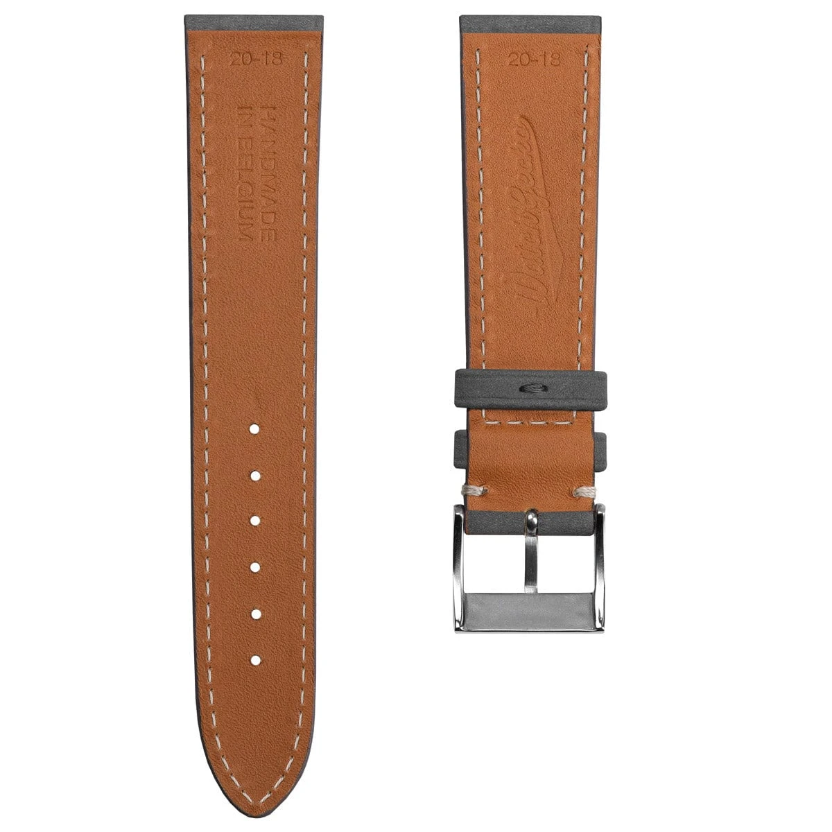 Mozet Flat Nubuck Handmade Leather Watch Strap - Grey - Image 5