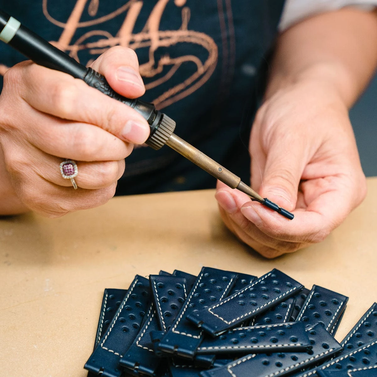 Ostend Thick Padded Leather Watch Strap - Baranil Marine Blue - Image 12