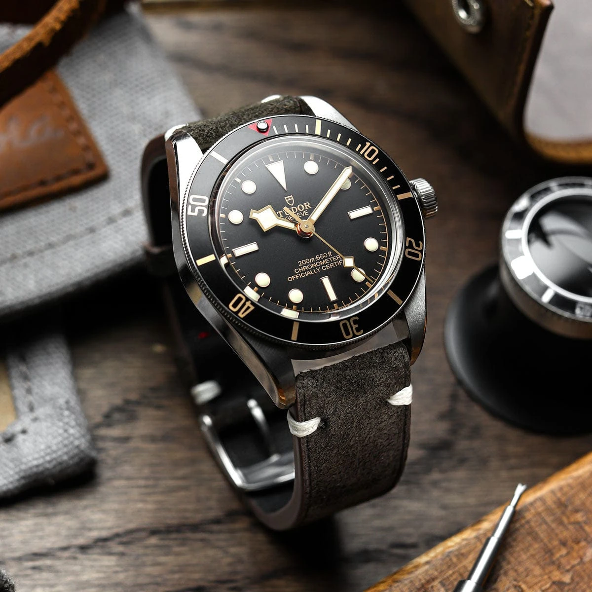 Overton Conceria Opera Suede V-Stitch Watch Strap - Dark Brown - Image 6