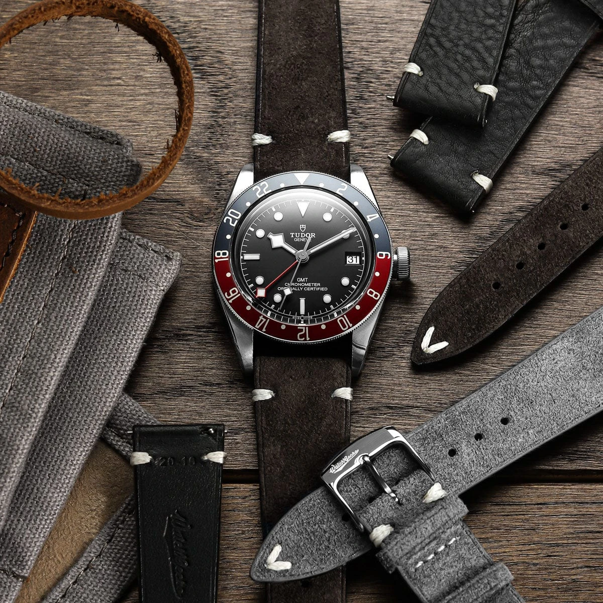 Overton Badalassi Carlo Minerva Box Leather V-Stitch Watch Strap - Coral - Image 6