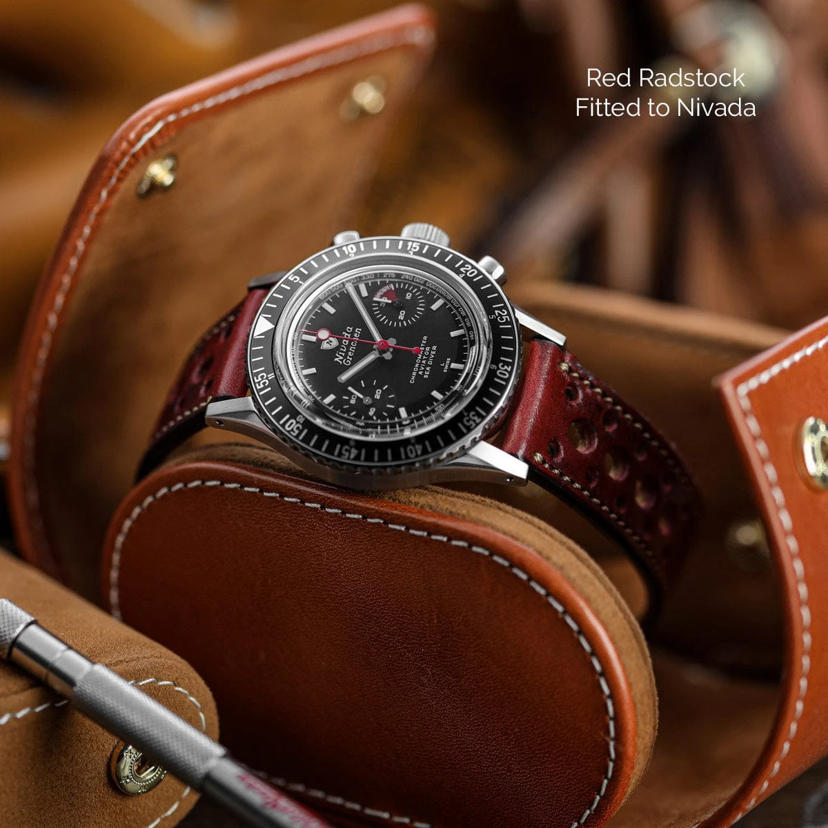 Radstock Racing Style Genuine Leather Watch Strap - Vintage Red - Image 3