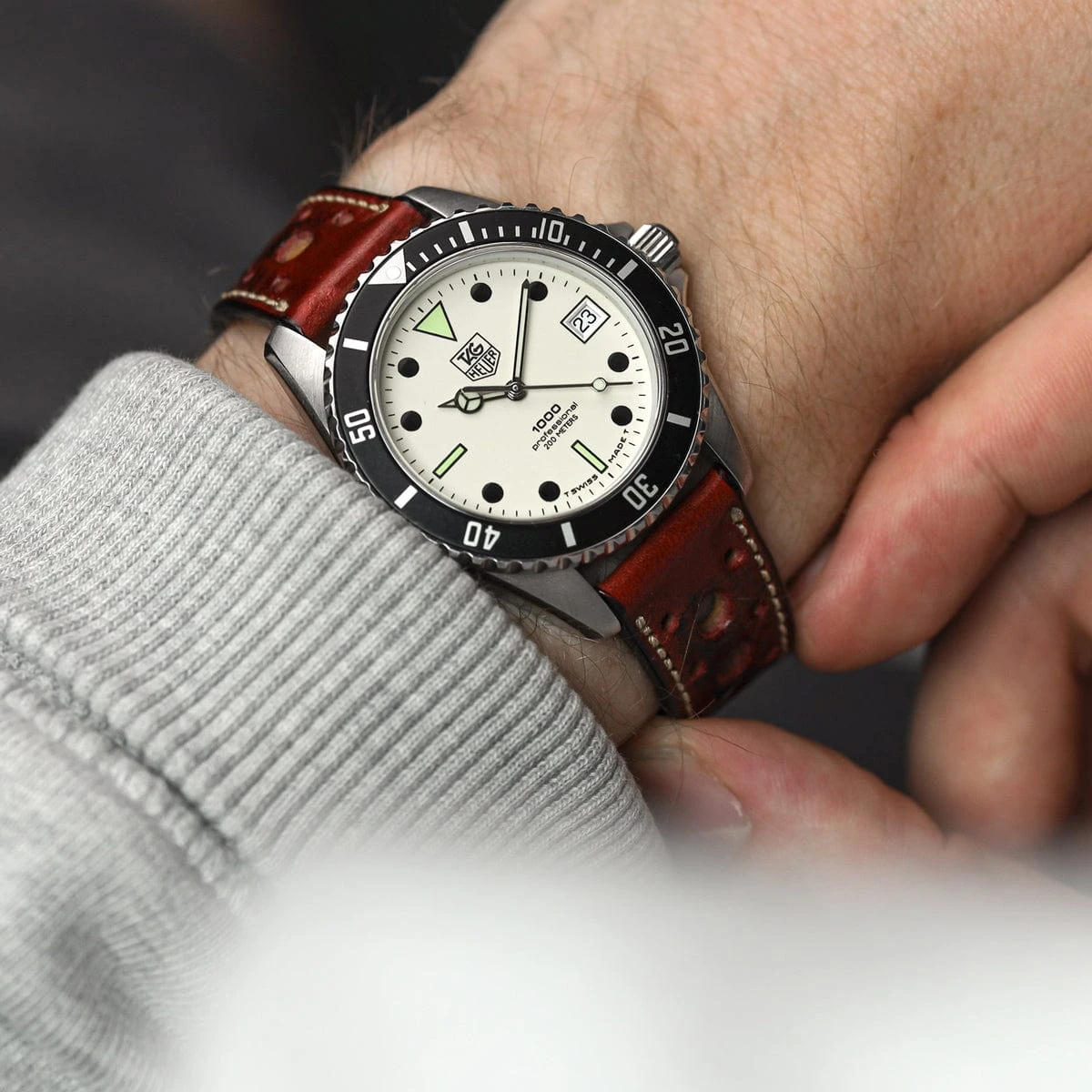 Radstock Racing Style Genuine Leather Watch Strap - Vintage Red - Image 5