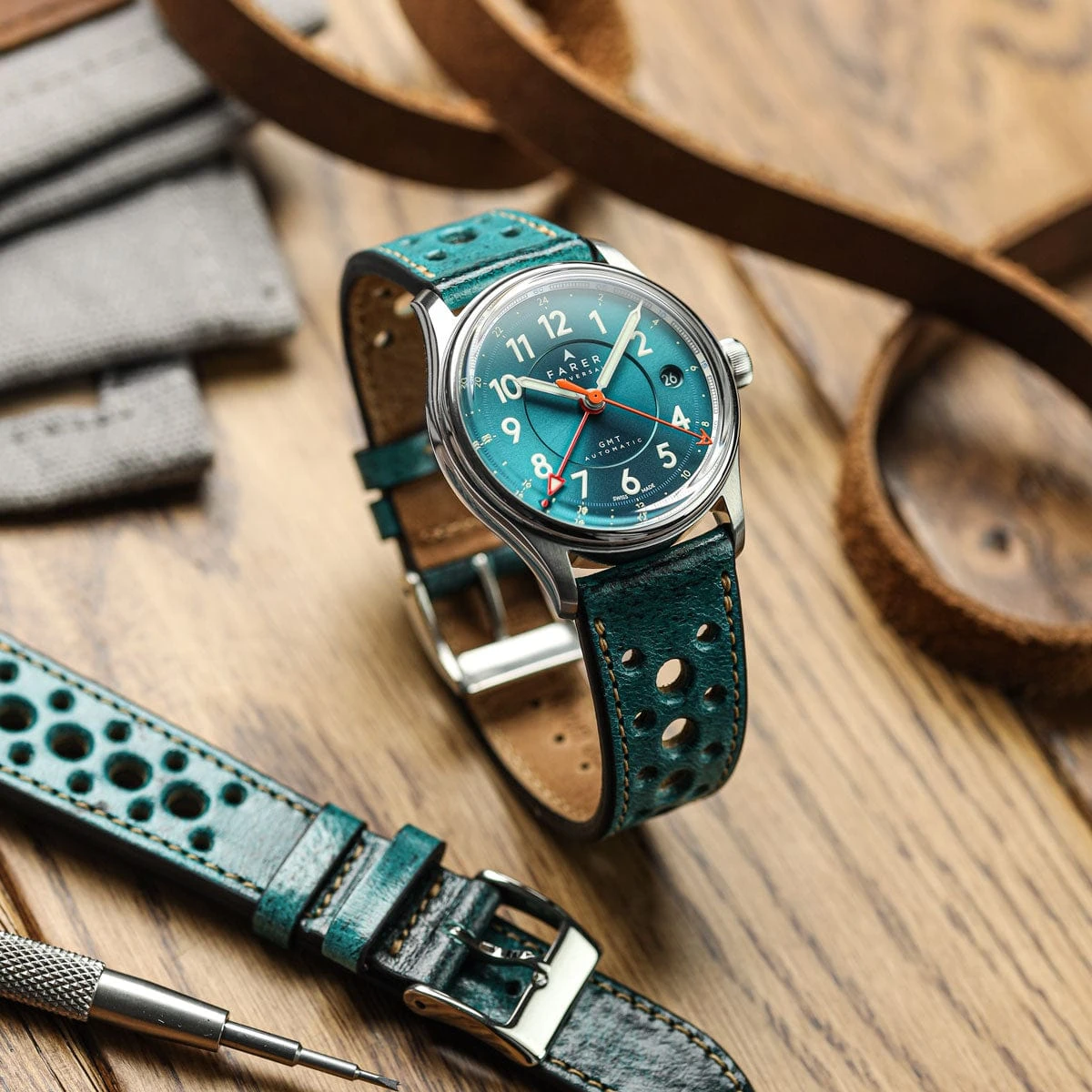 Radstock Racing Style Genuine Leather Watch Strap - Vintage Turquoise - Image 3