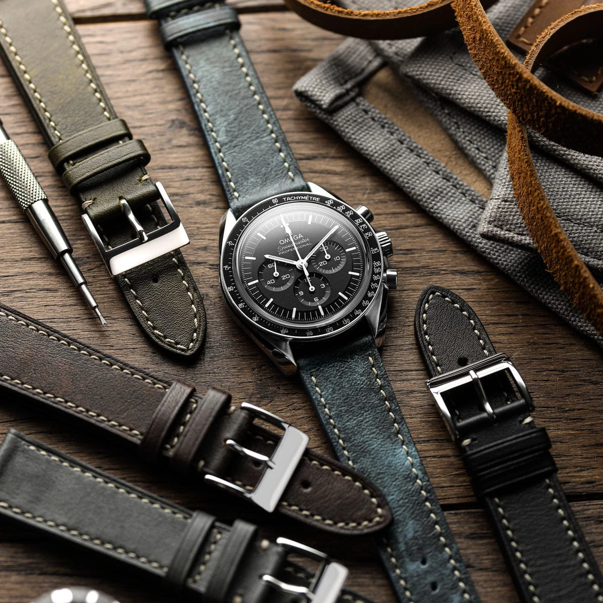 Rochefort Flat Patina Calf Leather Watch Strap - Plum - Image 3