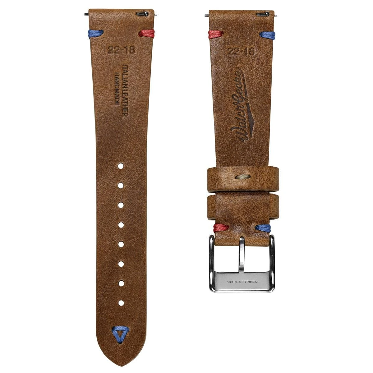Simple Handmade Italian Leather Watch Strap - Light Brown Pepsi Stitch - Image 8