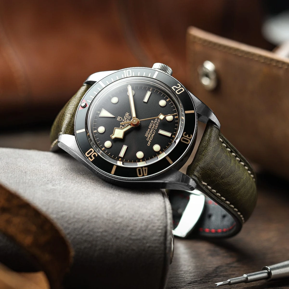 Stanton Conceria Opera Suede Padded Watch Strap - Forest Green - Image 10