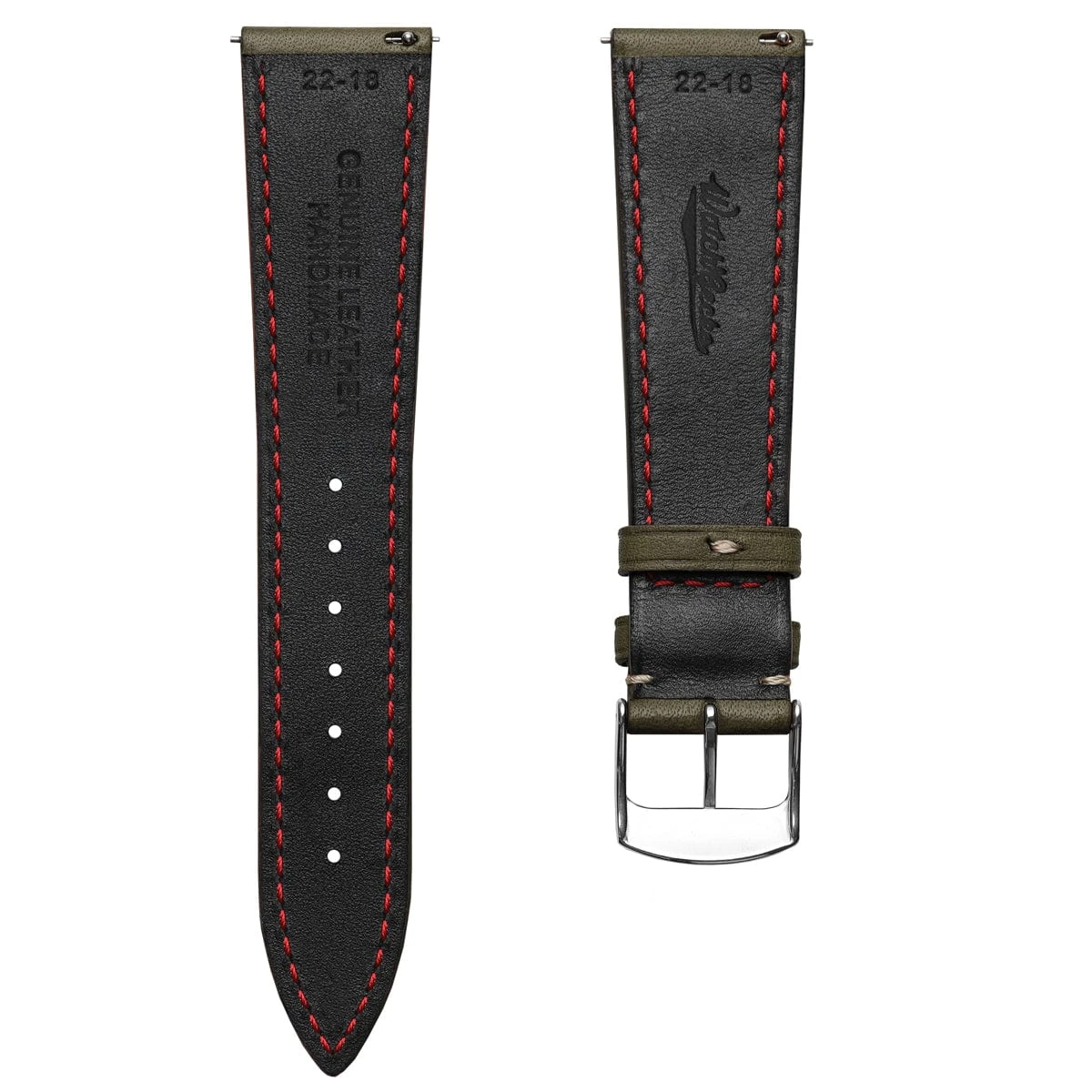 Stanton Badalassi Carlo Minerva Box Leather Padded Watch Strap - Olive Green - Image 4