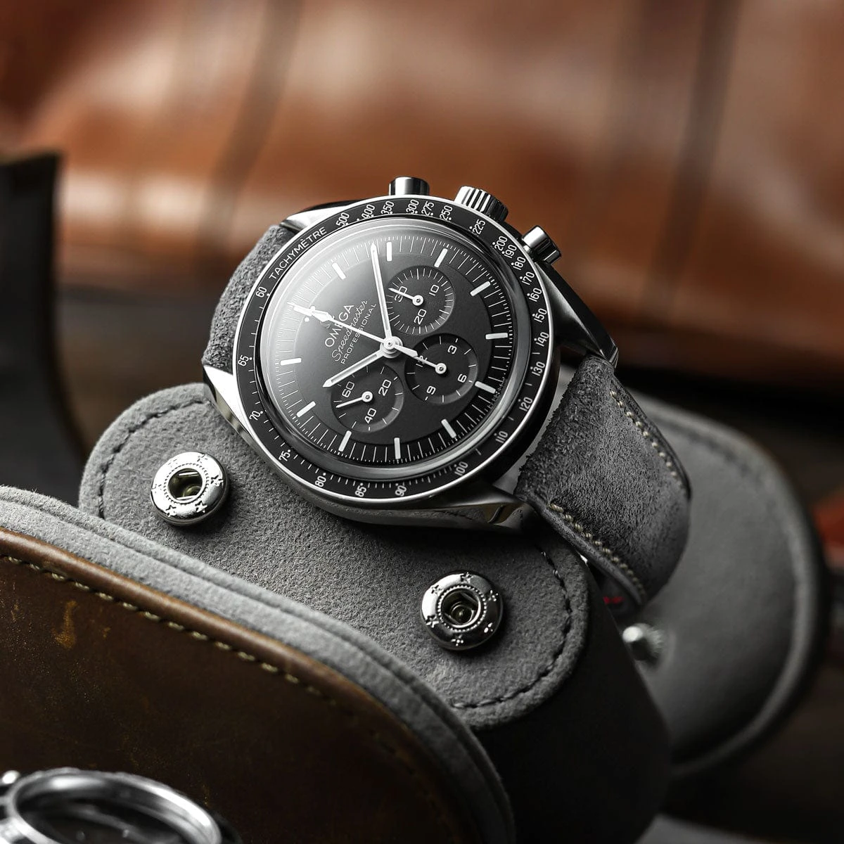 Stanton Conceria Opera Suede Padded Watch Strap - Taupe - Image 6