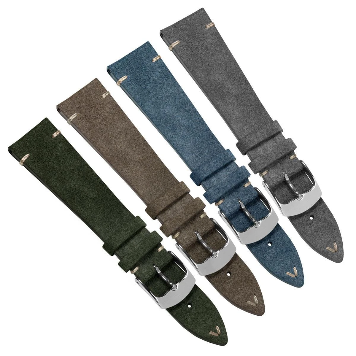 Stanway Vintage V-Stitch Conceria Opera Suede Dress Watch Strap - Blue - Image 14